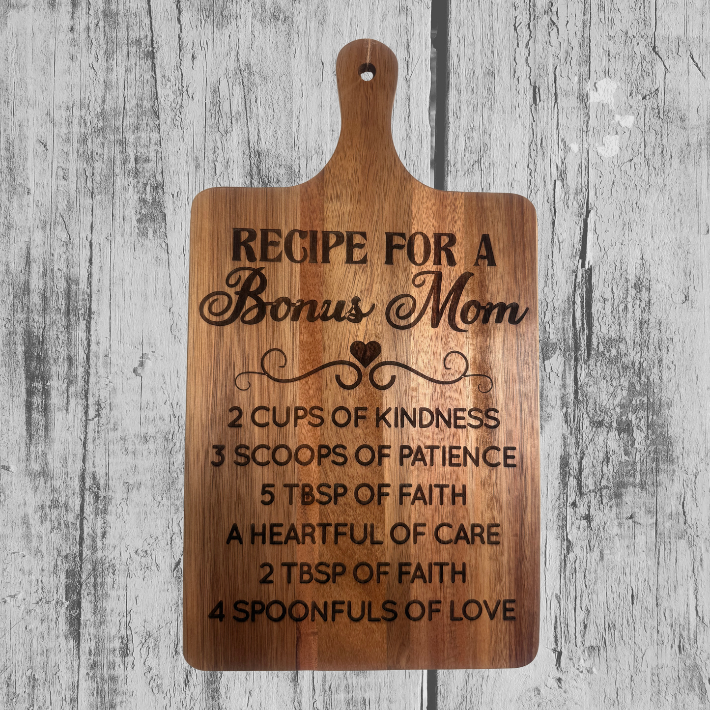 Recipe for a Bonus Mom Engraved Acacia Wood Cutting Board