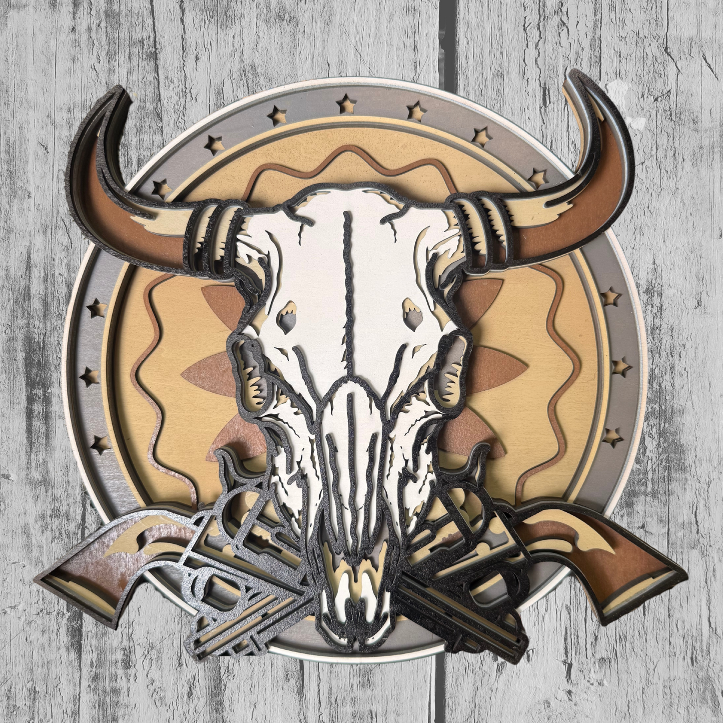 Layered Longhorn Western Wall Art