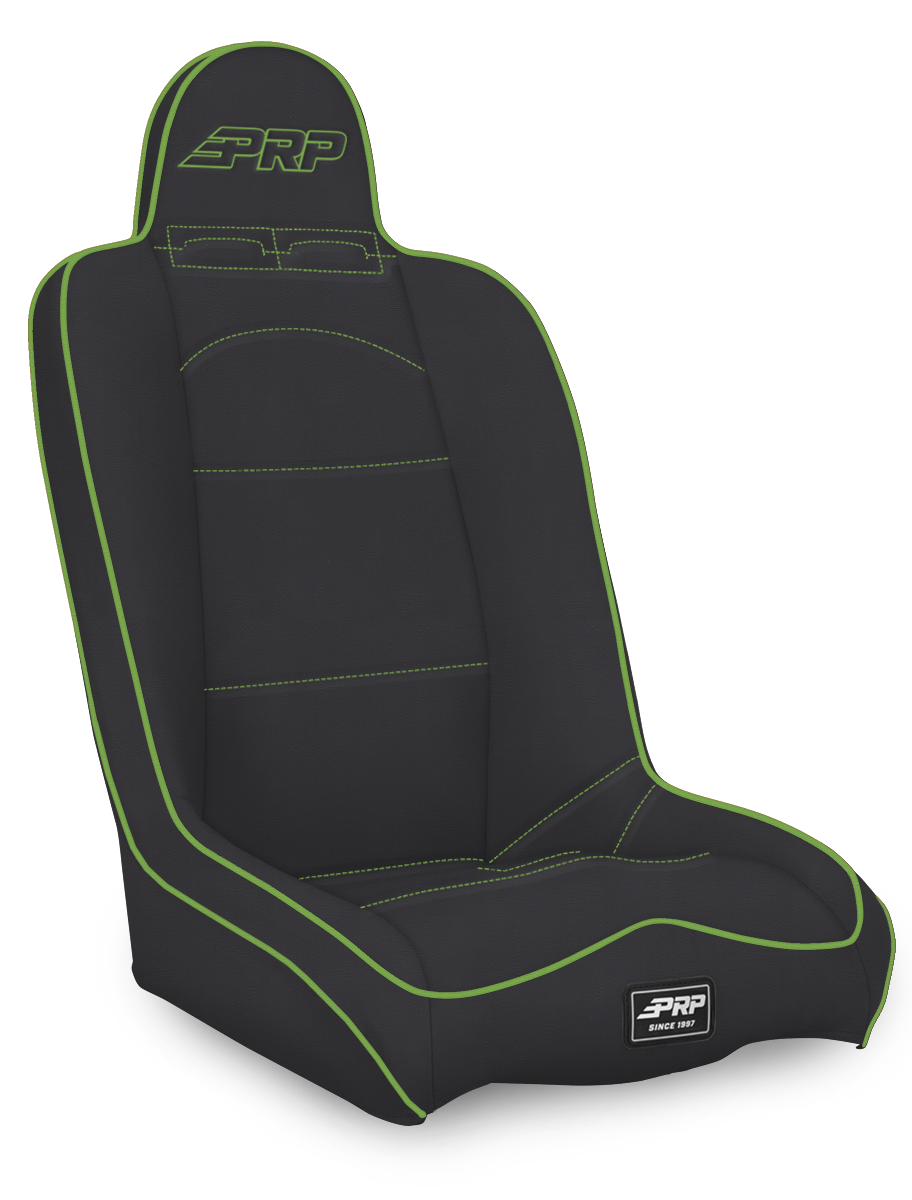 Daily Driver High Back Suspension Seat Black and Green Vinyl PRP Seats