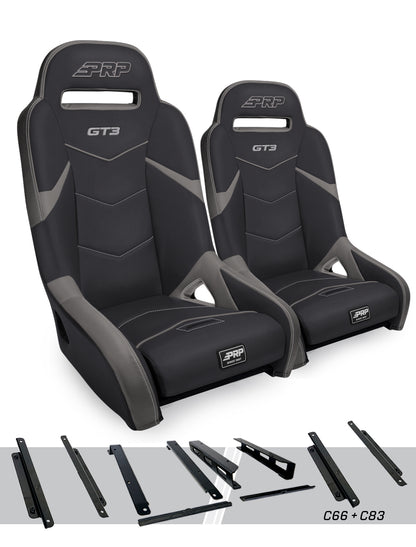 GT3 Suspension Seats Mount & Slider Kit for Can-Am Maverick X3 & Maverick R Pair Black & Gray PRP Seats