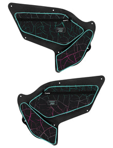 PRP Shreddy Front Door Bags with Knee Pad for Polaris RZR PRO XP PRO R Turbo R Pair Cracked and Teal PRP Seats