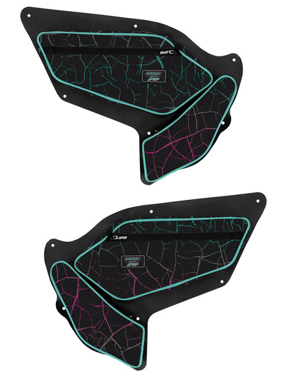 PRP Shreddy Front Door Bags with Knee Pad for Polaris RZR PRO XP PRO R Turbo R Pair Cracked and Teal PRP Seats