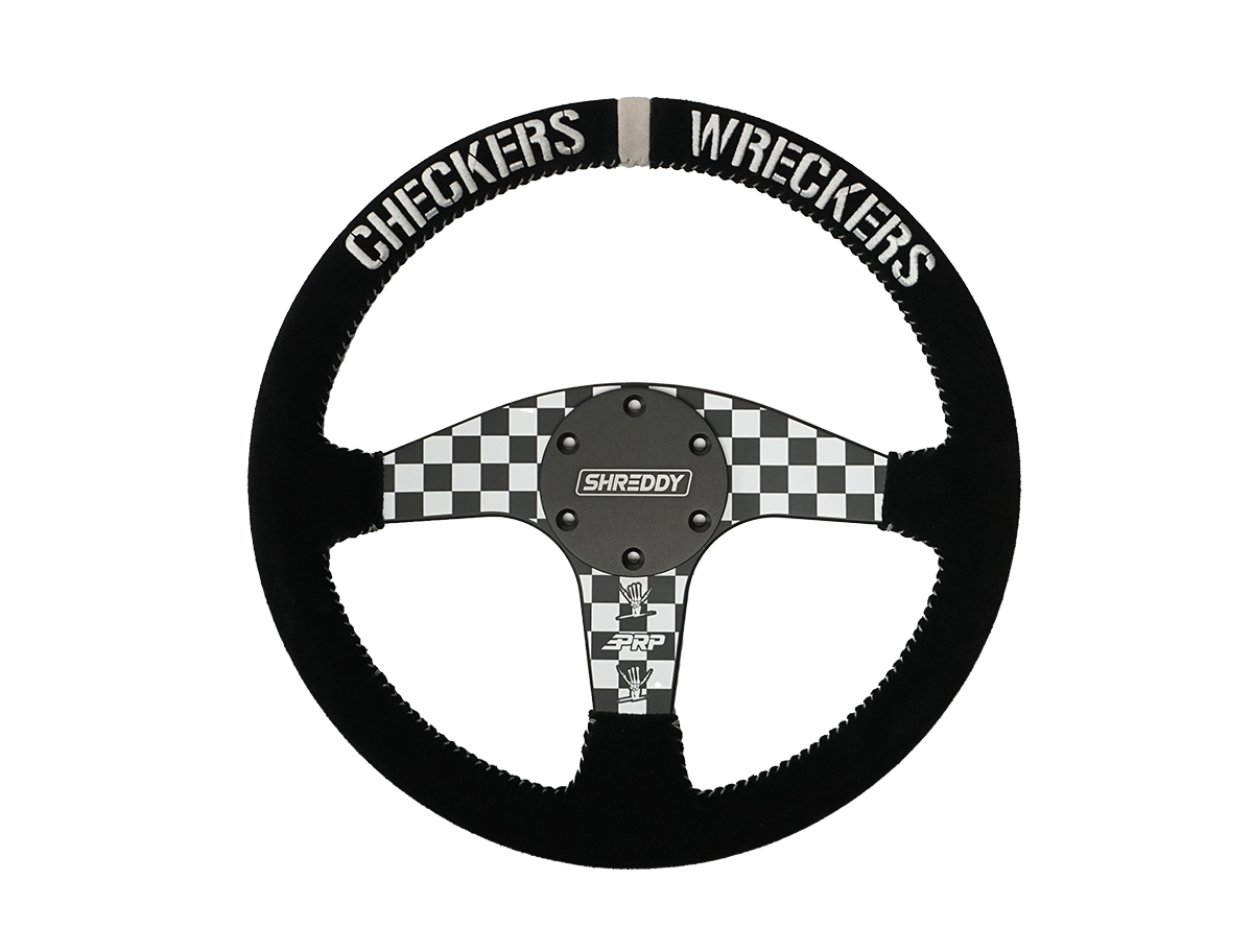 PRP X Shreddy Checkered Steering Wheel 13 Inch Diameter Checkered Flat PRP Seats