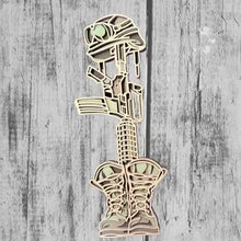 Battlefield Cross Layered Wooden Art — Fallen Soldier Memorial | Military, Veteran, Patriotic Home Décor