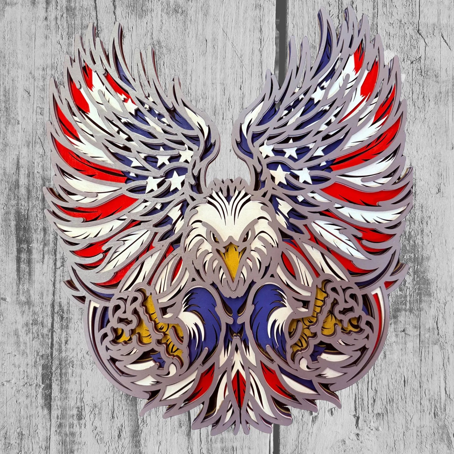 Layered Wood American Flag Eagle – Patriotic Wall Art, Veteran Gift